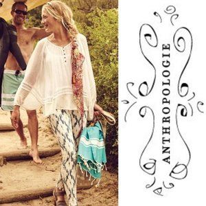 Anthropologie VANESSA VIRGINIA Naome Peasant Blouse Womens  Ivory Cotton $98